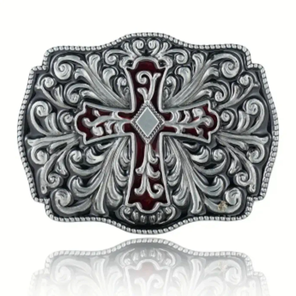New Men's Red Enamel Cross Belt Buckle